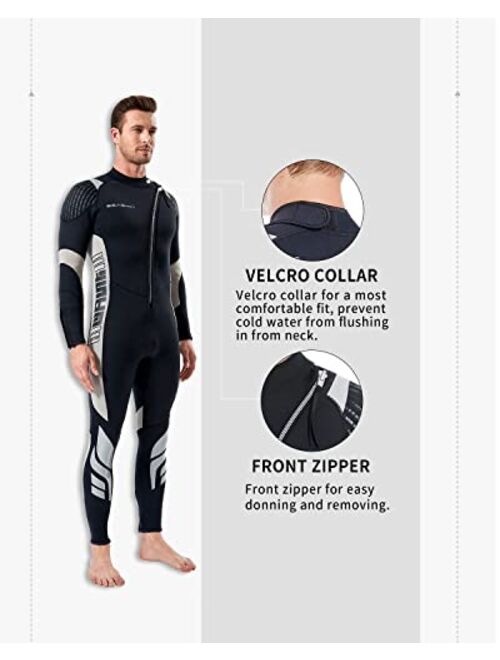 Seaskin Mens Womens Wetsuit Flame-I 3mm Neoprene Full Body Diving Suits Front Zip Wetsuit for Diving Snorkeling Surfing Swimming