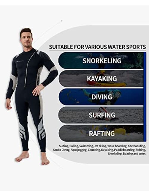 Seaskin Mens Womens Wetsuit Flame-I 3mm Neoprene Full Body Diving Suits Front Zip Wetsuit for Diving Snorkeling Surfing Swimming