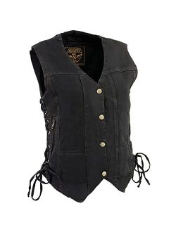 Milwaukee Leather MDL4020 Women's Classic Black 6 Pocket Side Lace Denim Vest