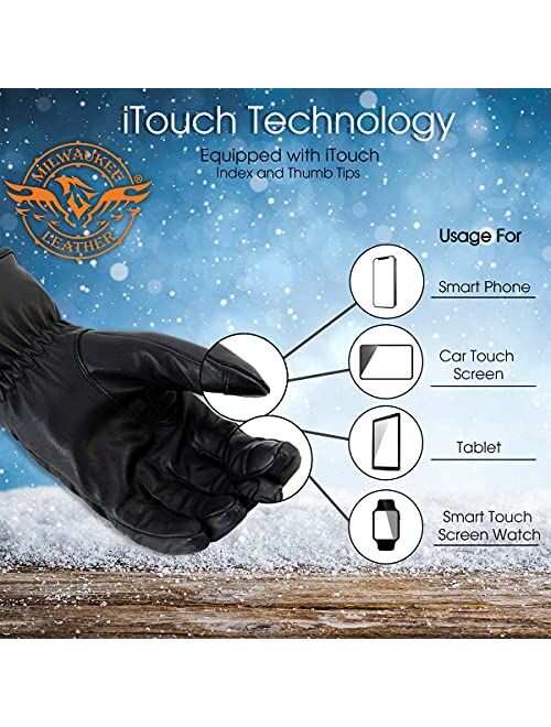 Milwaukee Leather MG7519SET Mens Black Heated Fashion Gloves with i-Touch Technology (Rechargeable Battery Pack Included)