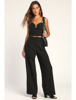 Dress It Up Black Belted High-Waisted Wide Leg Pants
