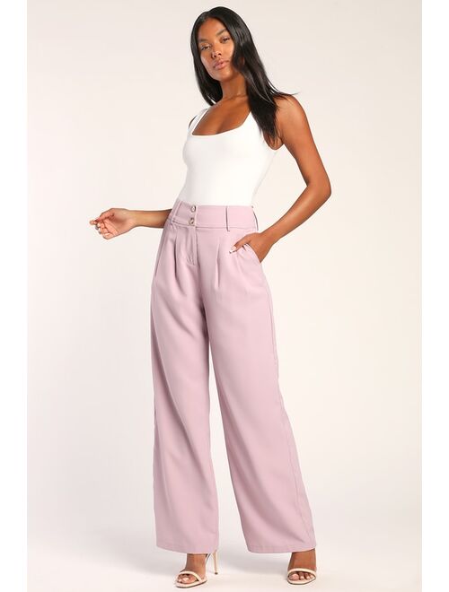 Lulus Fine and Refined Lilac High-Waisted Wide Leg Trouser Pants