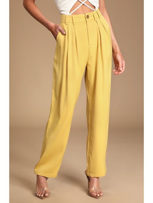 Lulus Sophisticated Take Yellow High-Waisted Trouser Pants