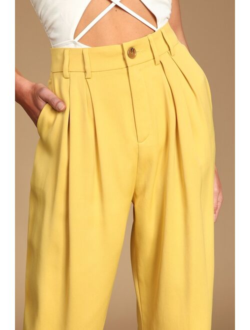 Lulus Sophisticated Take Yellow High-Waisted Trouser Pants