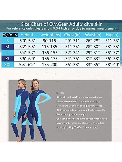 Reef OMGear Rash Guard Full Bodysuit Dive Skin Women Men UV Protection One Piece Swimsuit Long Sleeve Spandex Front Zipper for Scuba Diving Snorkeling Swimming Kayaking Water 
