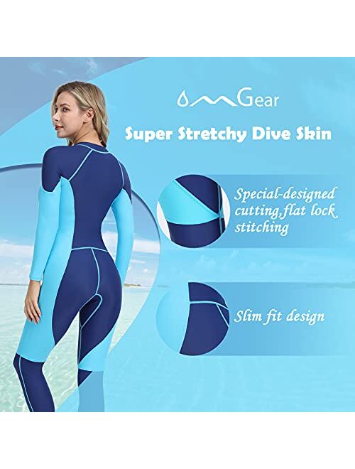 Reef OMGear Rash Guard Full Bodysuit Dive Skin Women Men UV Protection One Piece Swimsuit Long Sleeve Spandex Front Zipper for Scuba Diving Snorkeling Swimming Kayaking Water 