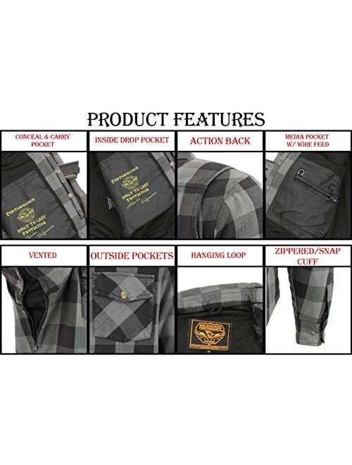Milwaukee Leather MPM1630 Men's Armored Checkered Flannel Shirt with Aramid by Dupont Fibers