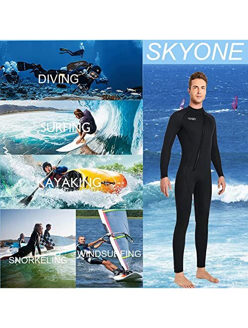 Skyone Wet Suits for Women Men Full Body 3MM Neoprene Wetsuit Diving Suit in Cold Water, Long Sleeves Front Zip Scuba Wetsuits One Piece Thermal Swimsuit for Surfing Snor