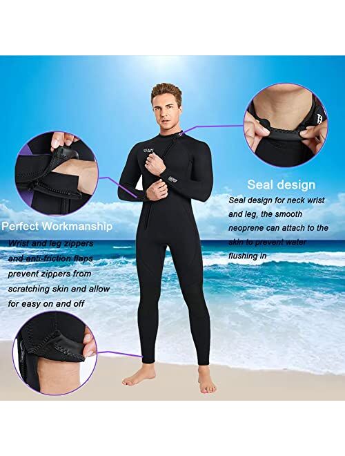 Skyone Wet Suits for Women Men Full Body 3MM Neoprene Wetsuit Diving Suit in Cold Water, Long Sleeves Front Zip Scuba Wetsuits One Piece Thermal Swimsuit for Surfing Snor