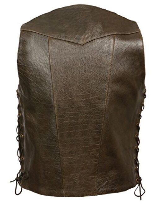 Milwaukee Leather ML1391RT Men's Retrown Brown 10 Pocket Side Lace Leather Vest