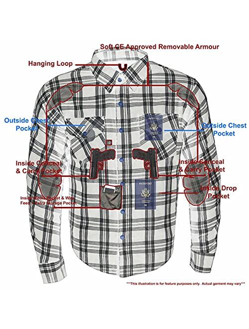 Milwaukee Leather MPM1643 Men's Brown, Black and White Armored Long Sleeve Flannel Shirt with Kevlar