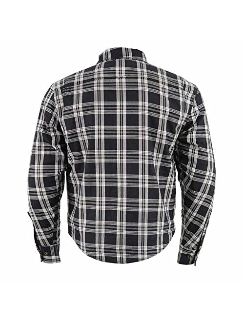 Milwaukee Leather MPM1643 Men's Brown, Black and White Armored Long Sleeve Flannel Shirt with Kevlar