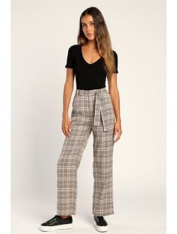 Making a Statement Pink Multi Plaid Tie-Front Trouser Pants
