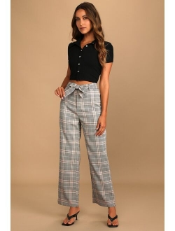 Making a Statement Pink Multi Plaid Tie-Front Trouser Pants