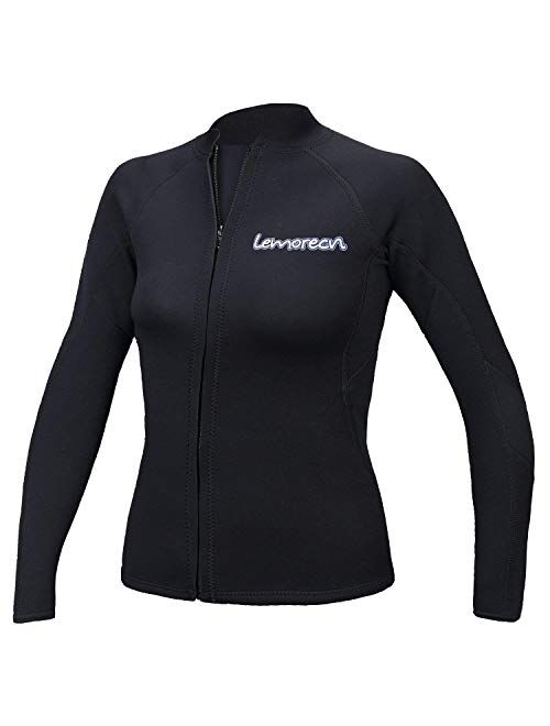 Lemorecn Womens 2mm Neoprene Long Sleeve Jacket Front Zipper Wetsuit Top