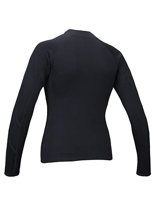 Lemorecn Womens 2mm Neoprene Long Sleeve Jacket Front Zipper Wetsuit Top
