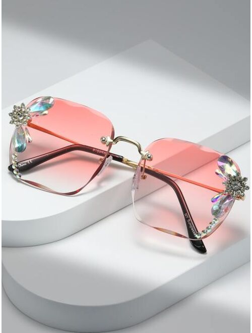 Shein Rhinestone Decor Rimless Fashion Glasses