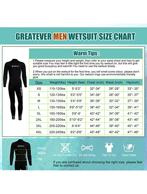 Greatever Wetsuit for Men Women,3mm Neoprene Full Body Keep Warm Long Sleeve Back Zip Full Scuba Diving Suit UV Protection,for Surfing Snorkeling Kayaking Water Sports