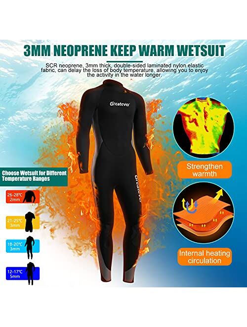 Greatever Wetsuit for Men Women,3mm Neoprene Full Body Keep Warm Long Sleeve Back Zip Full Scuba Diving Suit UV Protection,for Surfing Snorkeling Kayaking Water Sports