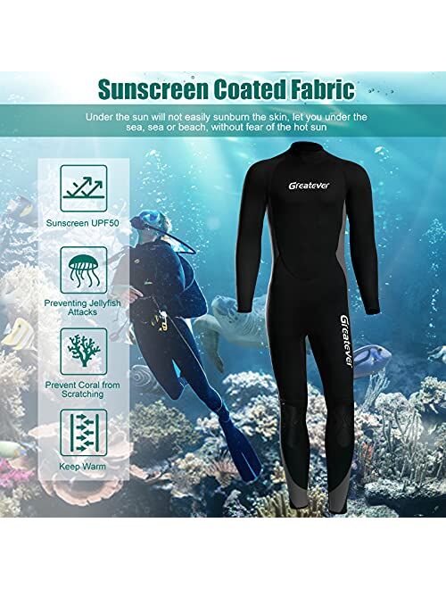 Greatever Wetsuit for Men Women,3mm Neoprene Full Body Keep Warm Long Sleeve Back Zip Full Scuba Diving Suit UV Protection,for Surfing Snorkeling Kayaking Water Sports