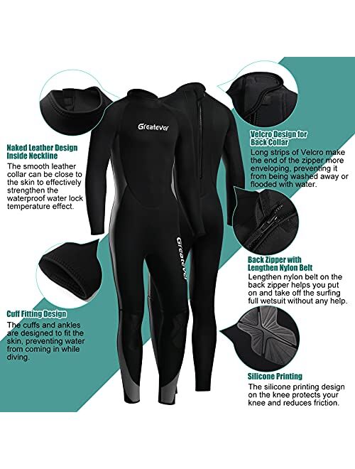 Greatever Wetsuit for Men Women,3mm Neoprene Full Body Keep Warm Long Sleeve Back Zip Full Scuba Diving Suit UV Protection,for Surfing Snorkeling Kayaking Water Sports