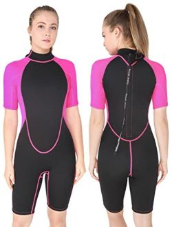 REALON Shorty Wetsuit Women and Men 3mm, 2mm Short Sleeves Neoprene Surfing Wet Suits, Adult Shortie for Snorkeling, Kayaking, Boarding, Swimming