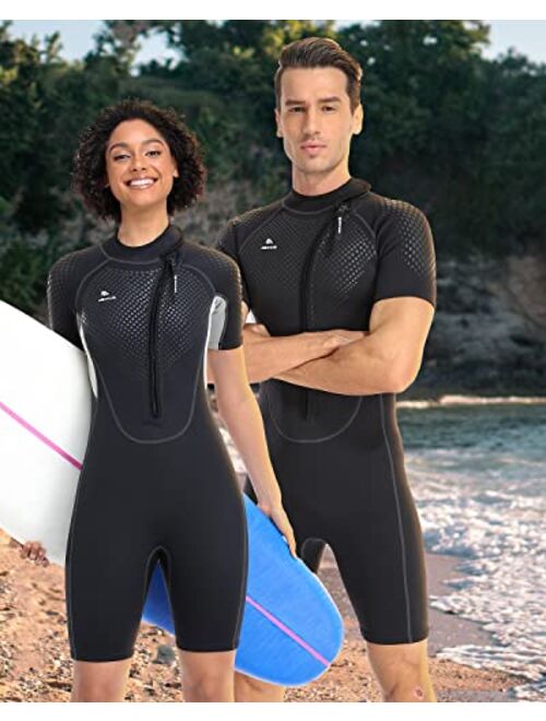Abahub 2/3mm Men and Women Shorty Wetsuits (7 Sizes), Front/Back Zip Spring Suit for Snorkeling, Surfing, Kayaking, Scuba Diving, Short Sleeve Neoprene Wet Suit for Water