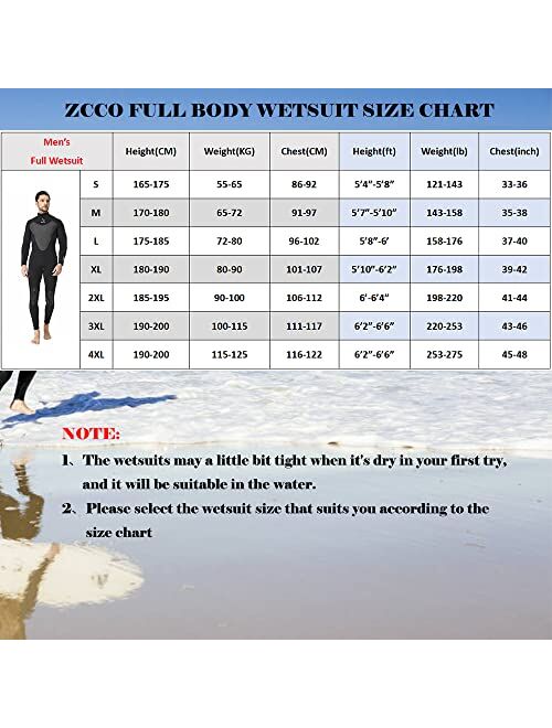ZCCO 3mm Neoprene Wetsuit Full Body Long Sleeve Back Zip Neoprene Diving Suit Thermal Suit for Water Sports Kayakboarding Surfing Snorkeling Scuba Diving Swimming