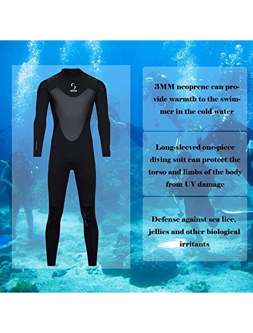 ZCCO 3mm Neoprene Wetsuit Full Body Long Sleeve Back Zip Neoprene Diving Suit Thermal Suit for Water Sports Kayakboarding Surfing Snorkeling Scuba Diving Swimming