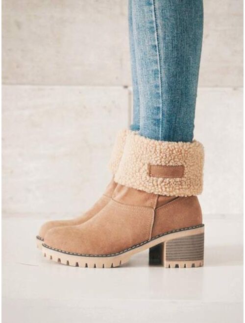 Shein Suede Cotton Lining Chunky Heeled Snow Boots