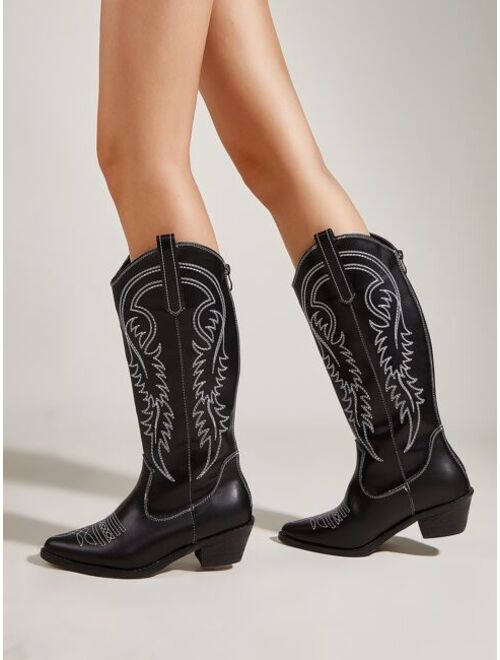 Shekini Graphic Pattern Chunky Heeled Western Boots