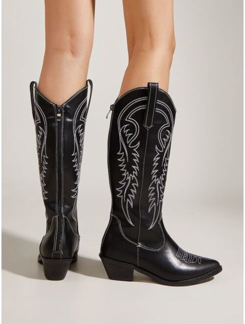 Shekini Graphic Pattern Chunky Heeled Western Boots