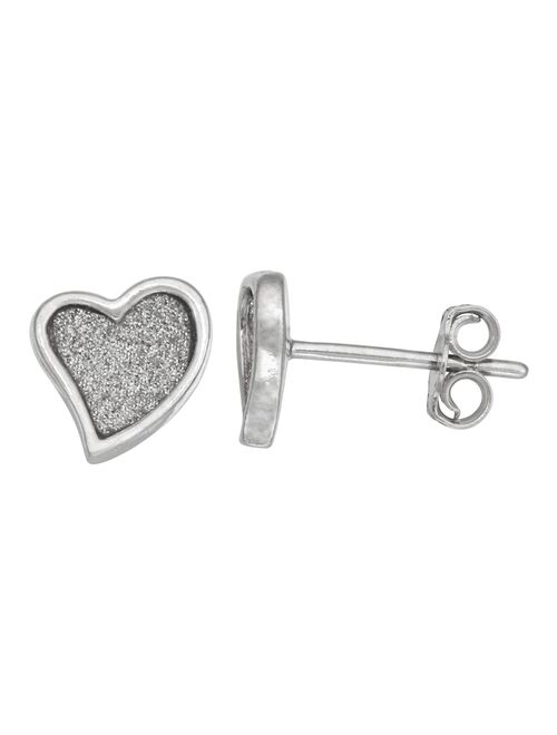 Junior Jewels Sterling Silver Glitter Heart Earrings
