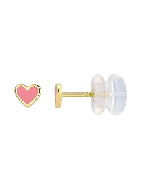 Charming Girl Kids' 14k Gold & Pink Enamel Heart Earrings