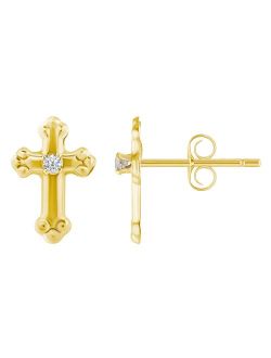 Unbranded Kids' 14k Gold Cubic Zirconia Cross Stud Earrings