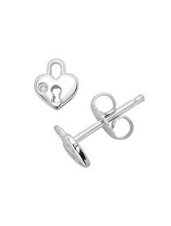Little Diva Diamonds Sterling Silver Diamond Accent Heart Lock Stud Earrings - Kids