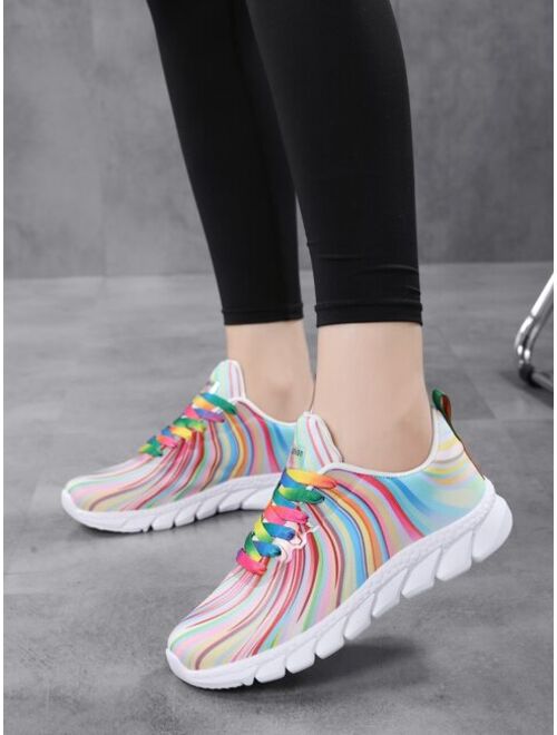 Shein Colorful Striped & Letter Graphic Lace-up Front Running Shoes