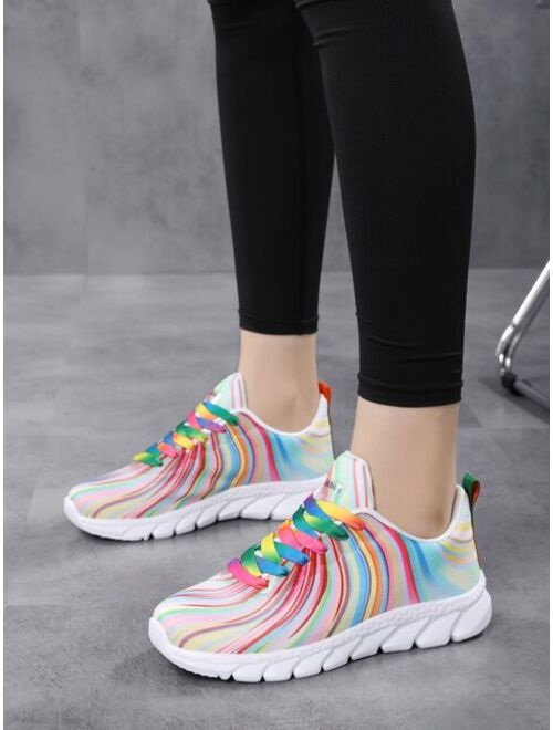 Shein Colorful Striped & Letter Graphic Lace-up Front Running Shoes