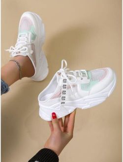 Colorblock Lace-up Front Breathable Mule Sneakers