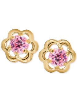 MACY'S Children's Pink Cubic Zirconia Flower Screwback Stud Earrings in 14k Gold
