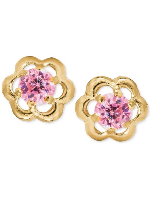 MACY'S Children's Pink Cubic Zirconia Flower Screwback Stud Earrings in 14k Gold