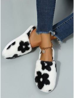 Floral Pattern Fluffy Bedroom Slippers