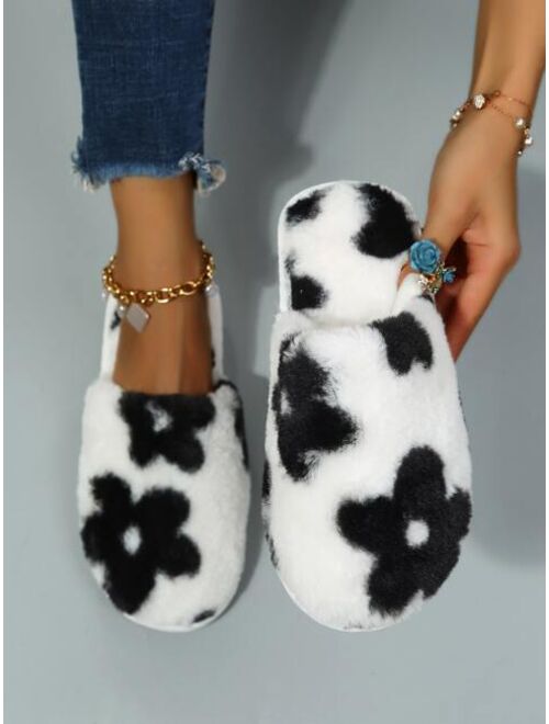 Shein Floral Pattern Fluffy Bedroom Slippers