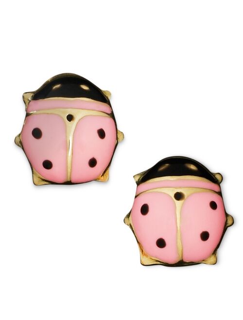 MACY'S Children's 14k Gold Earrings, Pink Ladybug Studs