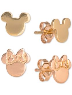 Children's 2-Pc. Set Mickey & Minnie Stud Earrings in 18k Gold- & 18k Rose Gold-Plated Sterling Silver