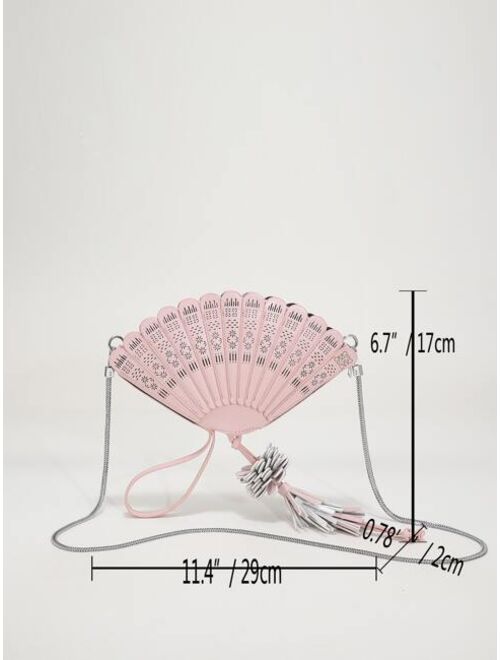 Shein Flower & Tassel Decor Hollow Out Fan-shaped Novelty Bag
