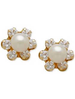 MACY'S Children's Cultured Freshwater Pearl (3-3/4mm) and Cubic Zirconia Stud Earrings in 14k Gold