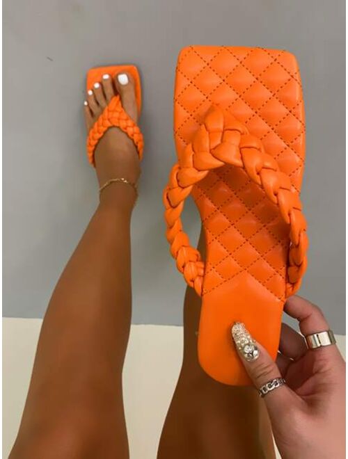 Shein Braided Strap Quilted Detail Thong Sandals