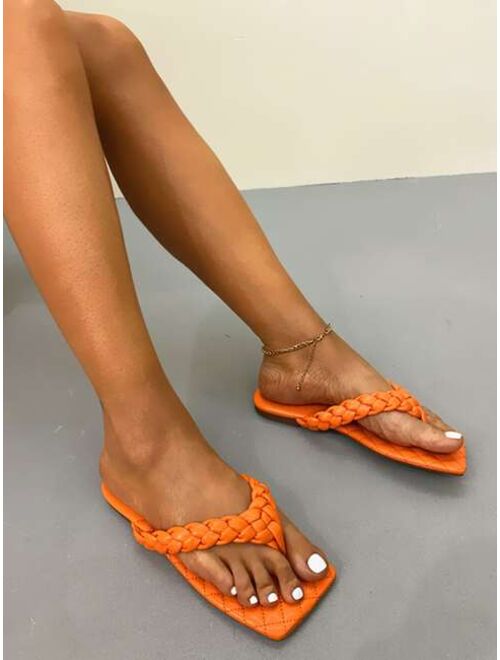 Shein Braided Strap Quilted Detail Thong Sandals