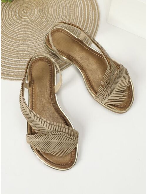 Shein Fringe Decor Slingback Flat Sandals